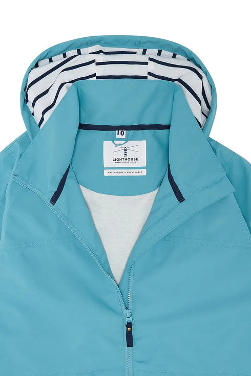 Lighthouse Blue Beachcomber Hip Length Waterproof Hooded Jacket