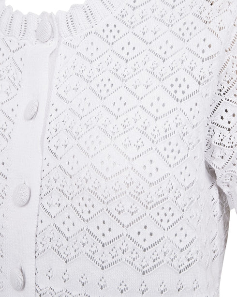 Freequent FQDODO Organic Cotton Cardigan Brilliant White Delicate Knit Short Sleeve 208053