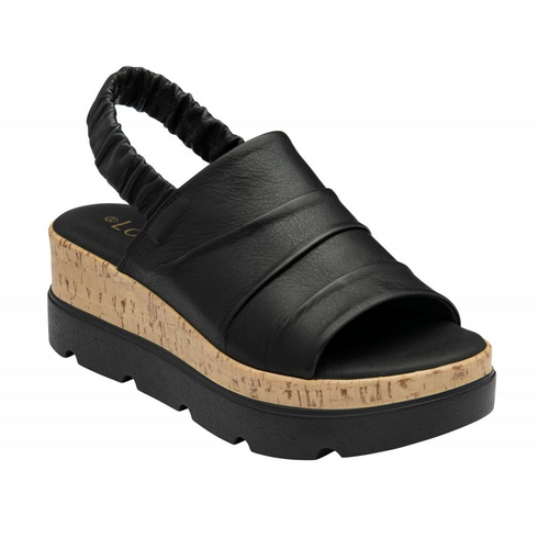 Lotus Black Leather Jessie 6cm Flatform Sandals ULP402BB