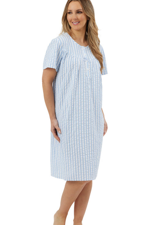 Marlon Coastal Stripe Seersucker Cotton Short Sleeve Nightdress MA44314