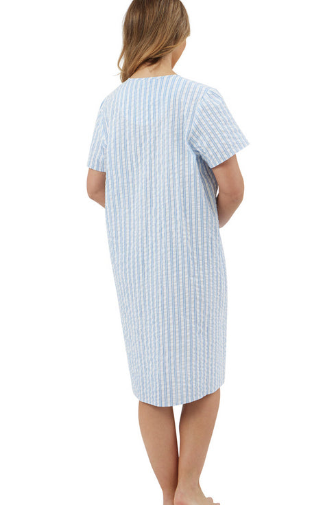 Marlon Coastal Stripe Seersucker Cotton Short Sleeve Nightdress MA44314