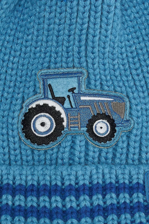 Lighthouse Blue Tractor Kids AW26 Cable Knit Bobbie Bobble Hat