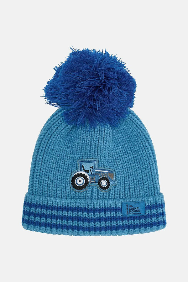 Lighthouse Blue Tractor Kids AW26 Cable Knit Bobbie Bobble Hat