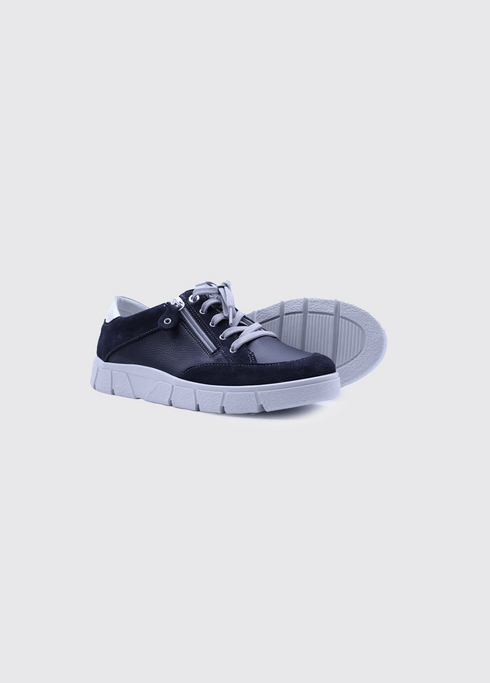 Suave Bolzano Navy Leather and Suede Ladies Side-Zip Lace Shoe