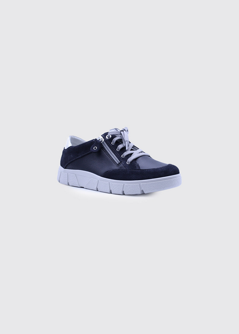 Suave Bolzano Navy Leather and Suede Ladies Side-Zip Lace Shoe