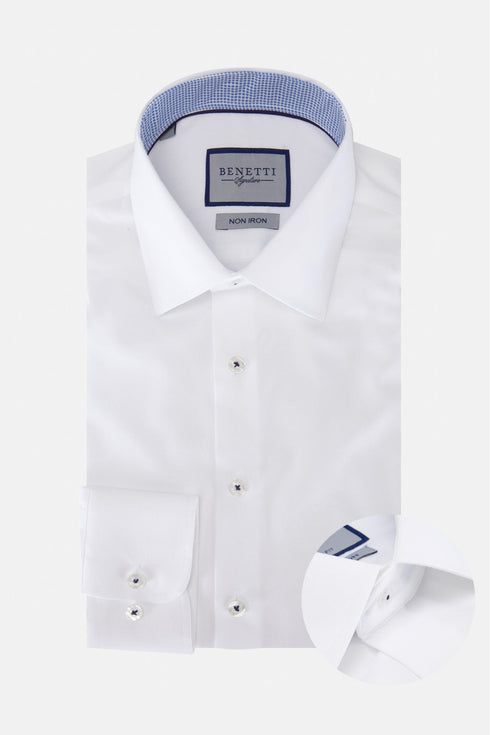 Benetti Menswear Brad White Comfort Fit Non-Iron Cotton Shirt