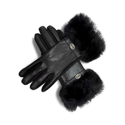 Brandwell Leather Look Gloves with Faux Fur Cuff – Gift Boxed Winter Gloves for Her 55M793