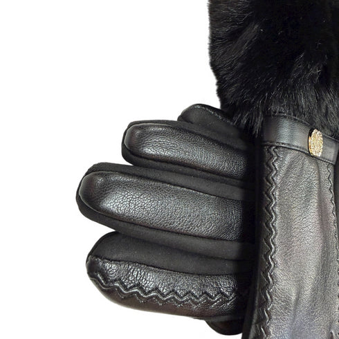 Brandwell Leather Look Gloves with Faux Fur Cuff – Gift Boxed Winter Gloves for Her 55M793