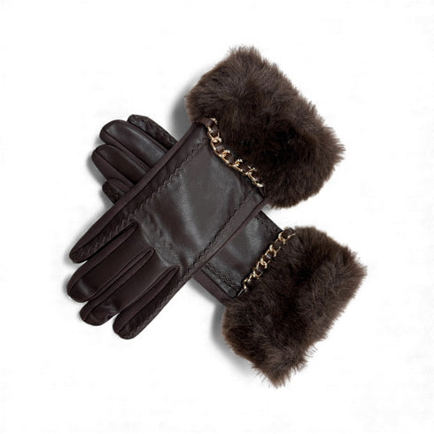 Brandwell Leather Look Gloves with Faux Fur Cuff – Gift Boxed Winter Gloves for Her 55M793