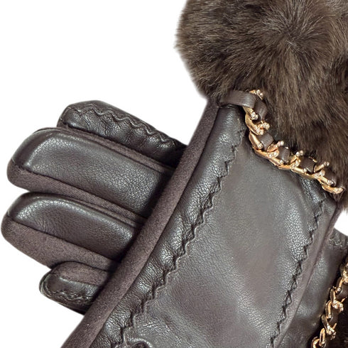 Brandwell Leather Look Gloves with Faux Fur Cuff – Gift Boxed Winter Gloves for Her 55M793