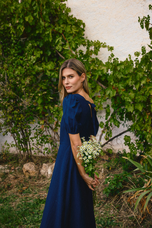 Bariloche Navy Blue Bursa Puff Sleeve Midi Dress 3960015.38