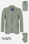 Travis by Benetti Carlos Three-Piece Sage Slim Fit Suit - Scoop Waistcoat & Pleated Trousers