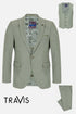 Travis by Benetti Carlos Three-Piece Sage Slim Fit Suit - Scoop Waistcoat & Pleated Trousers