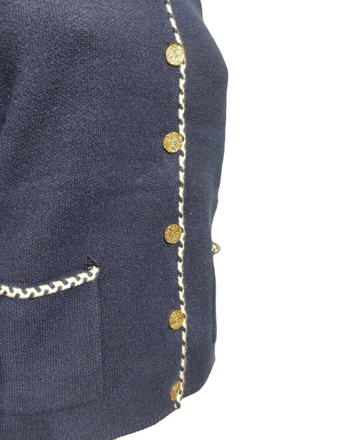 Castle Knitwear DM180 Cardigan with Gold Buttons - Nightsky Navy
