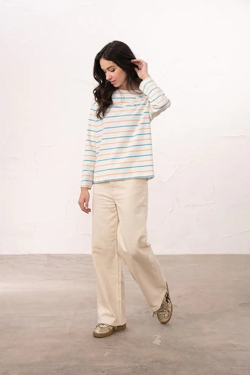 Lighthouse Blue Clay Stripe Causeway Breton Top