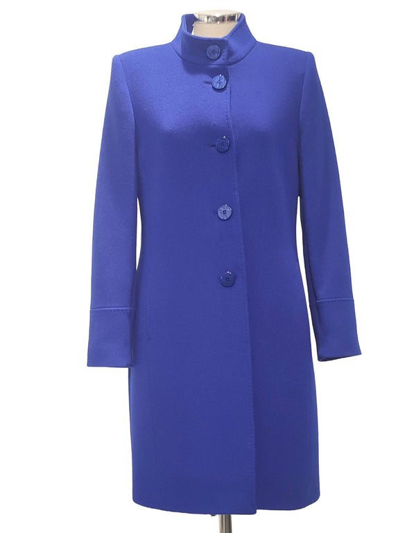 Christina Felix 3/4 Length Royal Blue Cashmere Wool Coat with Stand-Up Collar - 509-4490
