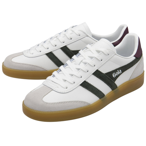 Gola Classics Men's Viper Leather Trainers White/Dark Khaki/Burgundy/Gum CMB744WF206