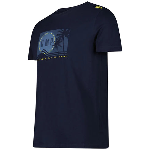 CMP Mens Navy Yellow Organic Cotton Tropical Print Beach T Shirt 30T9367