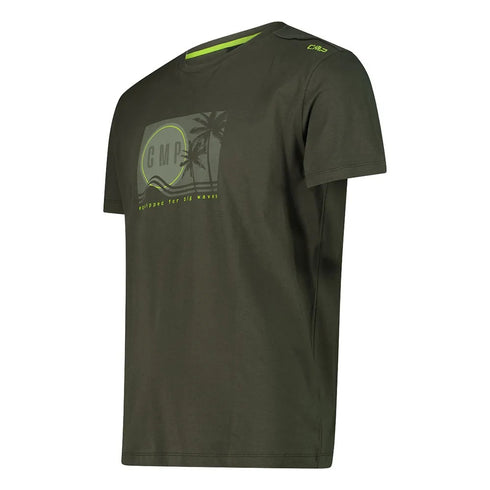 CMP Mens Oil Green Organic Cotton Tropical Print Beach T Shirt 30T9367