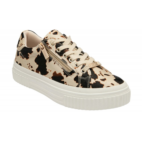 Lotus Womens Cow-Print Alexa Zip Detail Leather-Look Lace-Up Trainer ULS645ZX