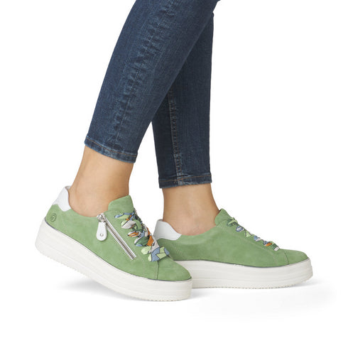 Remonte D1C06-52 Ivy Green/Multi Zip Lace up Trainer