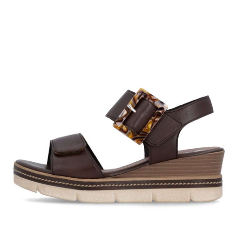 Remonte Women's Brown Leather Velcro Strap Wedge Sandals D2L53-25