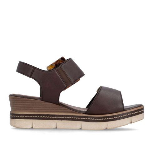Remonte Women's Brown Leather Velcro Strap Wedge Sandals D2L53-25
