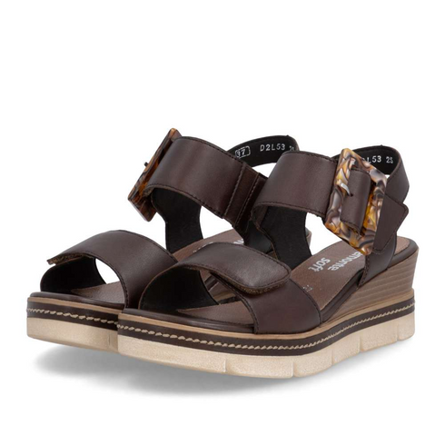 Remonte Women's Brown Leather Velcro Strap Wedge Sandals D2L53-25