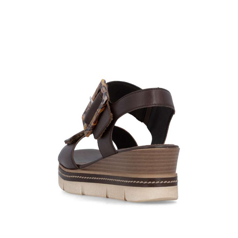 Remonte Women's Brown Leather Velcro Strap Wedge Sandals D2L53-25
