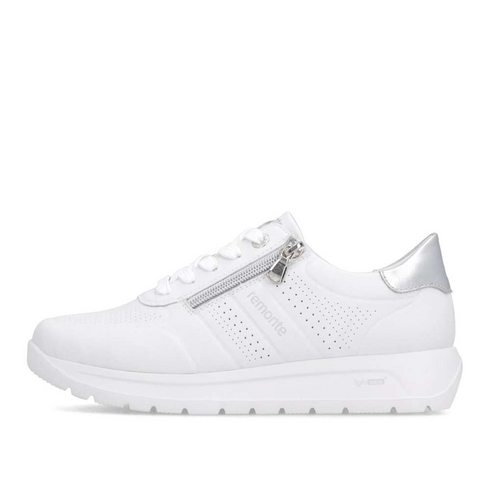 Remonte Women's White D2V03-80 Lite'n Soft Leather Antistress Sneakers with Side Zip