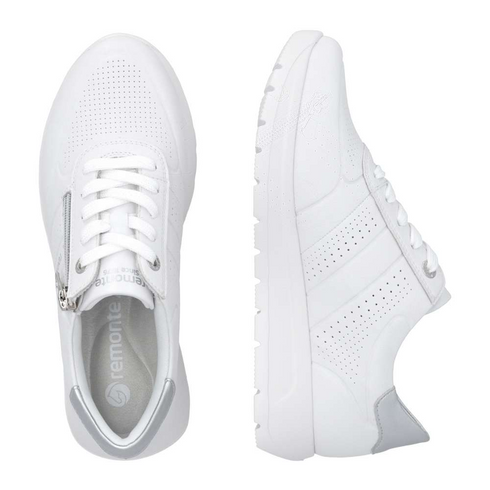 Remonte Women's White D2V03-80 Lite'n Soft Leather Antistress Sneakers with Side Zip