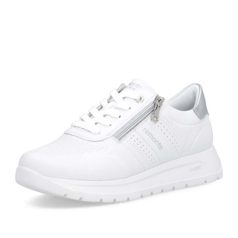 Remonte Women's White D2V03-80 Lite'n Soft Leather Antistress Sneakers with Side Zip