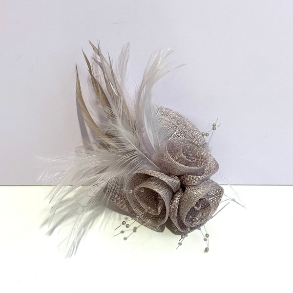 Womens Sinamay Round Floral Fascinator with Feather & Pearl Detail DO1