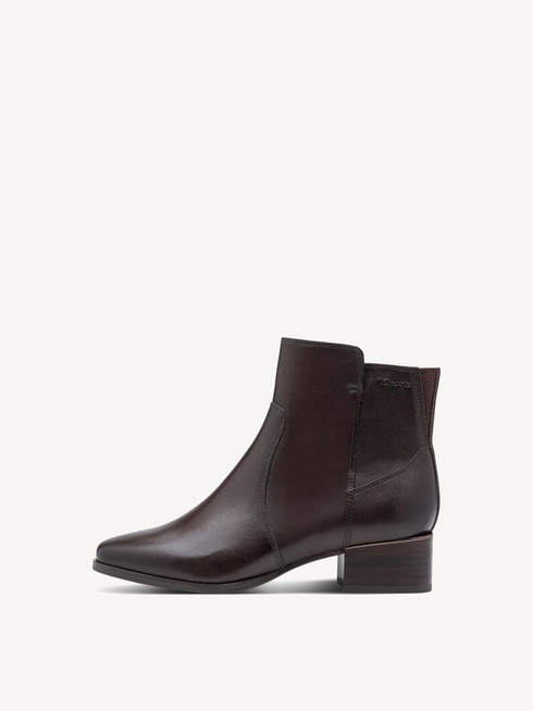 Tamaris Wide Fit Leather Block Heel Ankle Boot in Espresso Brown 8-85300-45-301