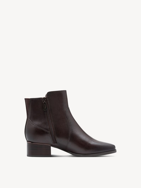 Tamaris Wide Fit Leather Block Heel Ankle Boot in Espresso Brown 8-85300-45-301