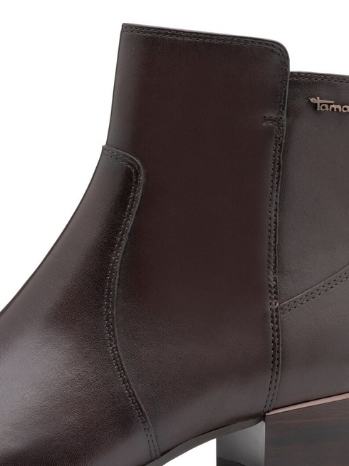 Tamaris Wide Fit Leather Block Heel Ankle Boot in Espresso Brown 8-85300-45-301