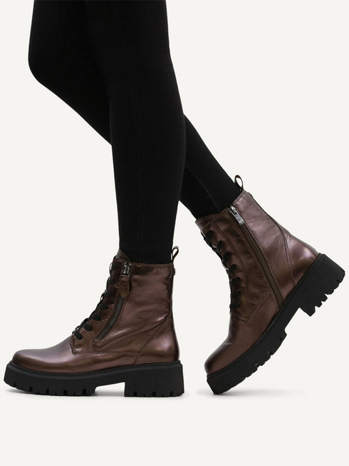 Caprice Thermo Lined Metallic Leather Lace-Up Boot 9-26229-43