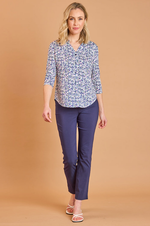 Emreco Multi Spot Print Classic Collar 3/4 Sleeve Blouse - 026207EW