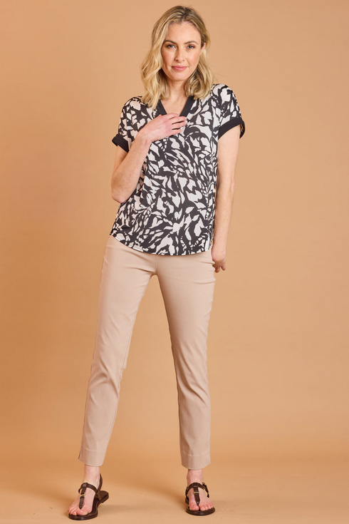 Emreco Mono Abstract Print Notch Neck Tunic - 026217EW