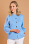 Emreco Light Blue Cropped Plain Coatigan with Silver Button Detail - 100802EW