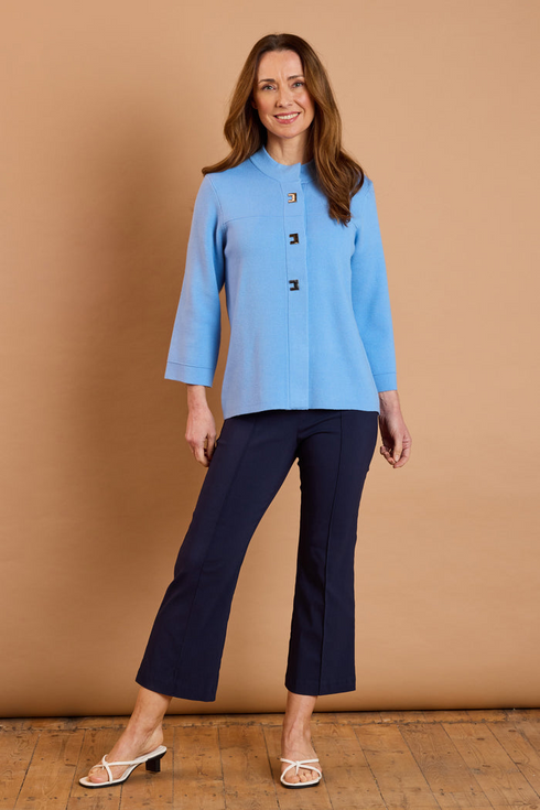 Emreco Light Blue Cropped Plain Coatigan with Silver Button Detail - 100802EW