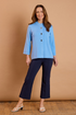 Emreco Light Blue Cropped Plain Coatigan with Silver Button Detail - 100802EW
