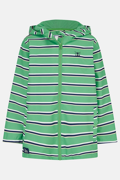 Lighthouse Boys Ethan Waterproof Hooded Jacket in Sea Green Stripe