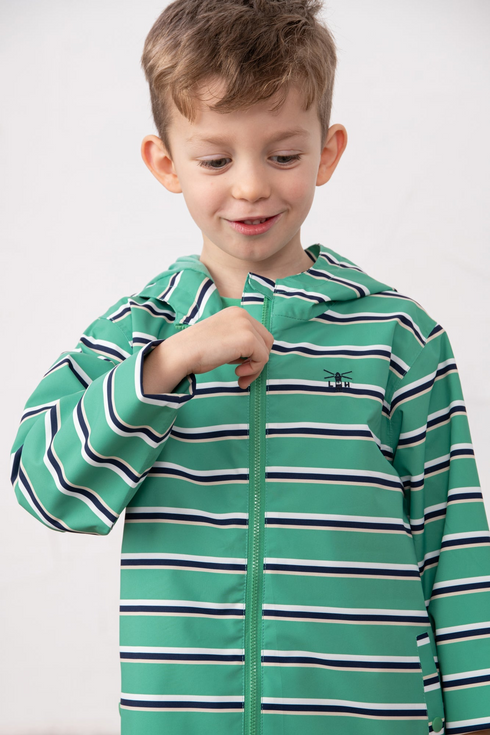 Lighthouse Boys Ethan Waterproof Hooded Jacket in Sea Green Stripe