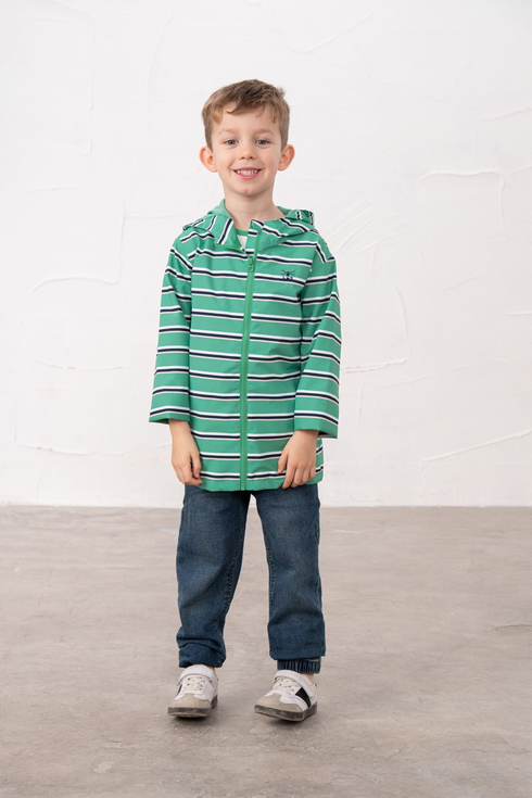 Lighthouse Boys Ethan Waterproof Hooded Jacket in Sea Green Stripe