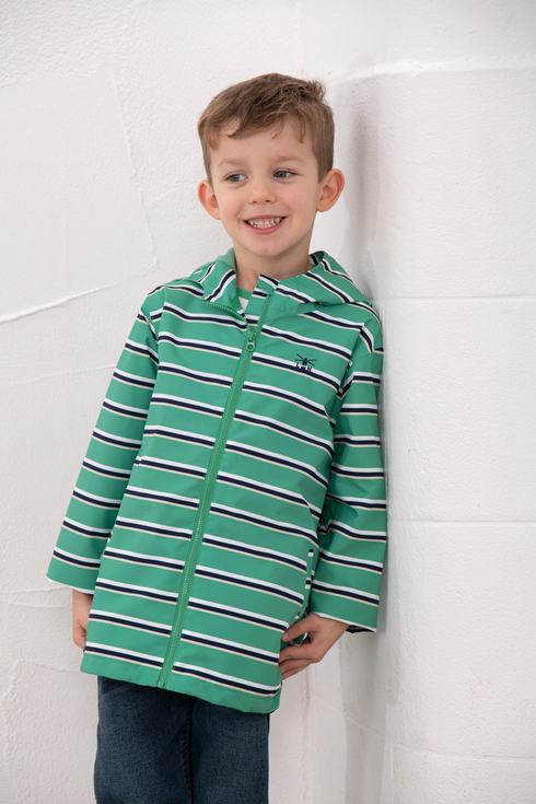 Lighthouse Boys Ethan Waterproof Hooded Jacket in Sea Green Stripe