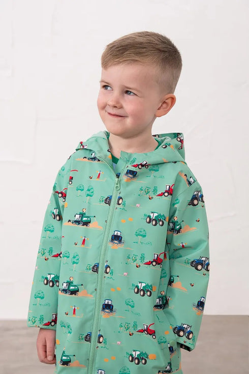 Lighthouse Boys Ethan Waterproof Hooded Jacket in Sea Green Tractor Ethan