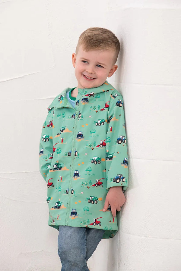 Lighthouse Boys Ethan Waterproof Hooded Jacket in Sea Green Tractor Ethan
