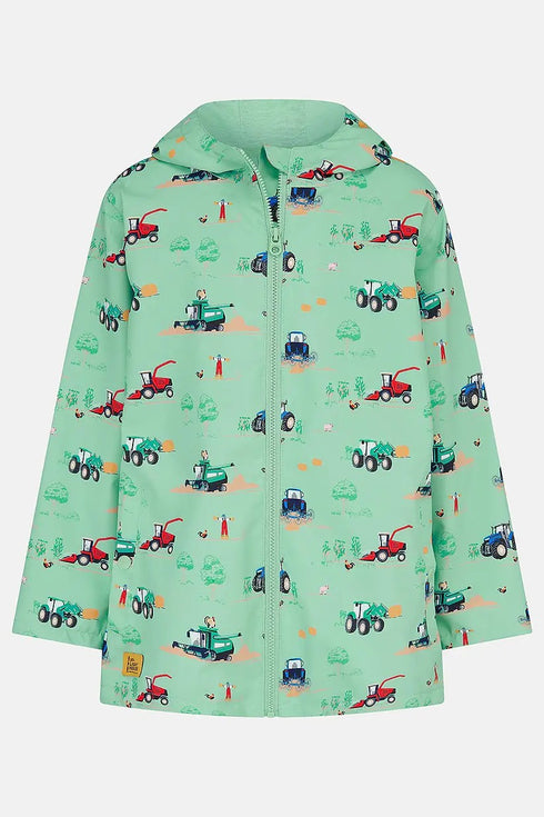 Lighthouse Boys Ethan Waterproof Hooded Jacket in Sea Green Tractor Ethan