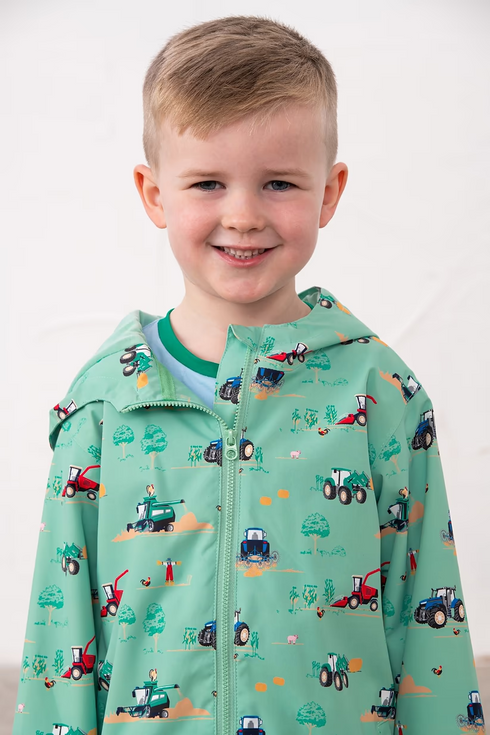 Lighthouse Boys Ethan Waterproof Hooded Jacket in Sea Green Tractor Ethan